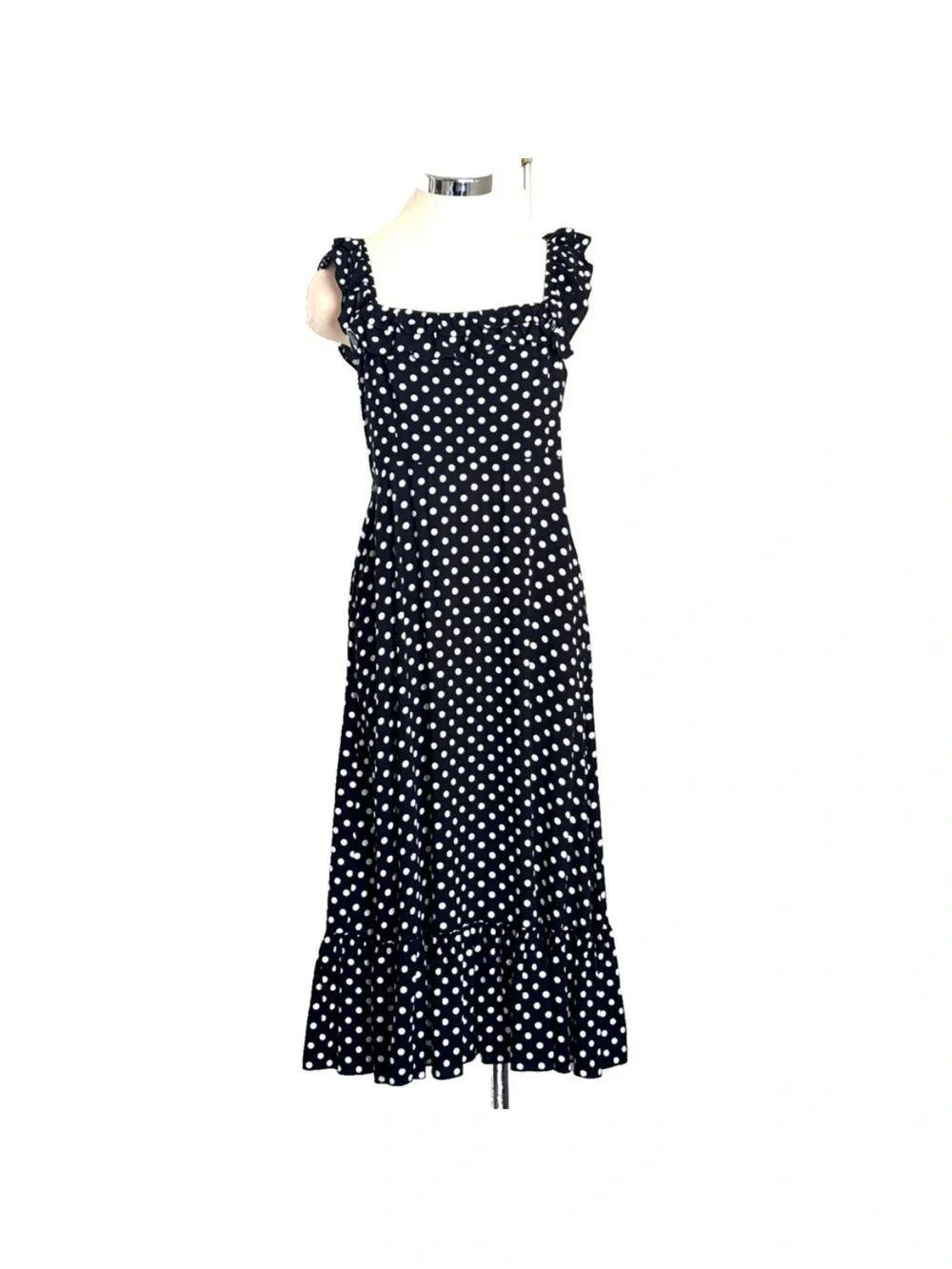 kate spade black and White Polka Dot Ruffled Strap Maxi Dress